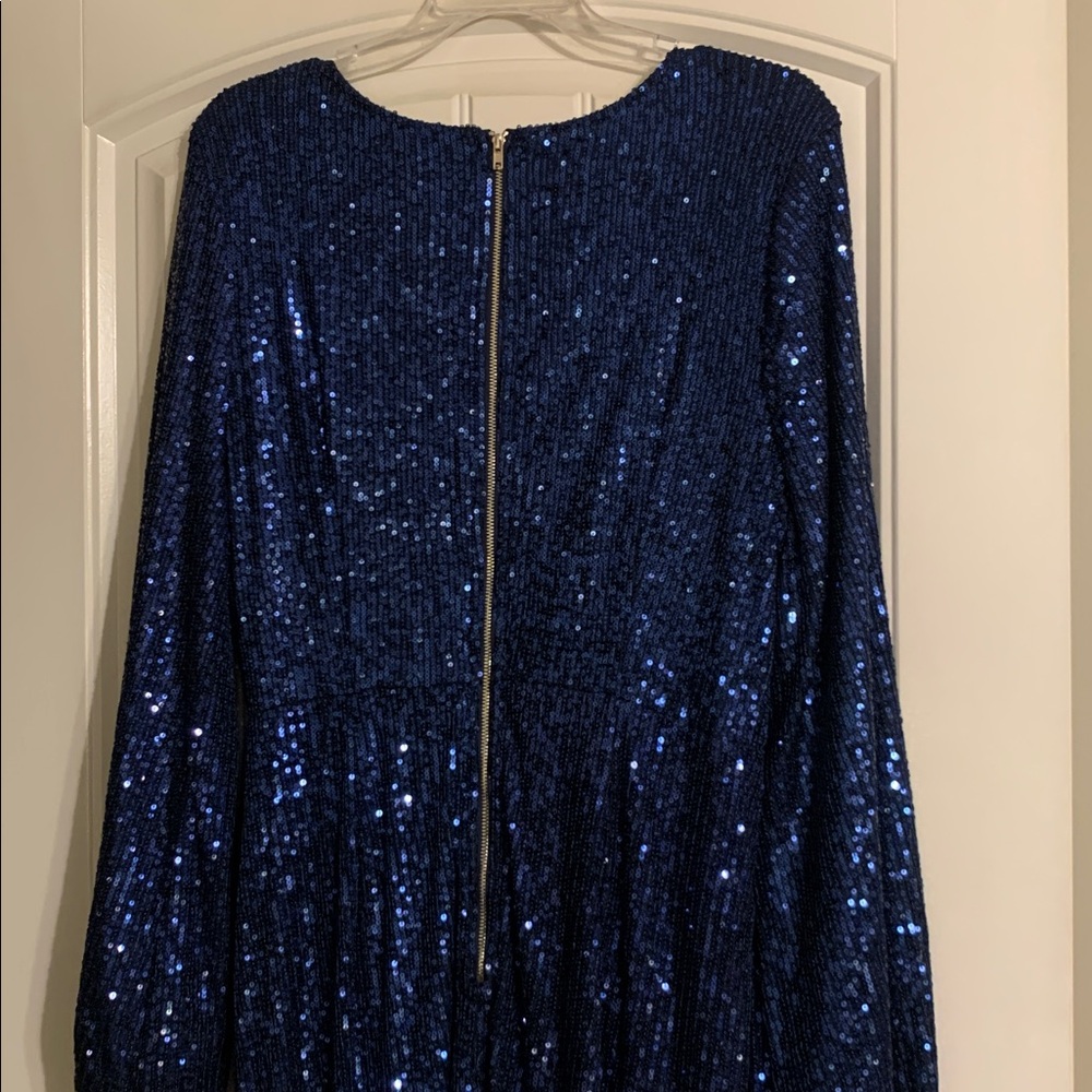 Blue Sequin Long Sleeve Dress - Picture 2 of 6